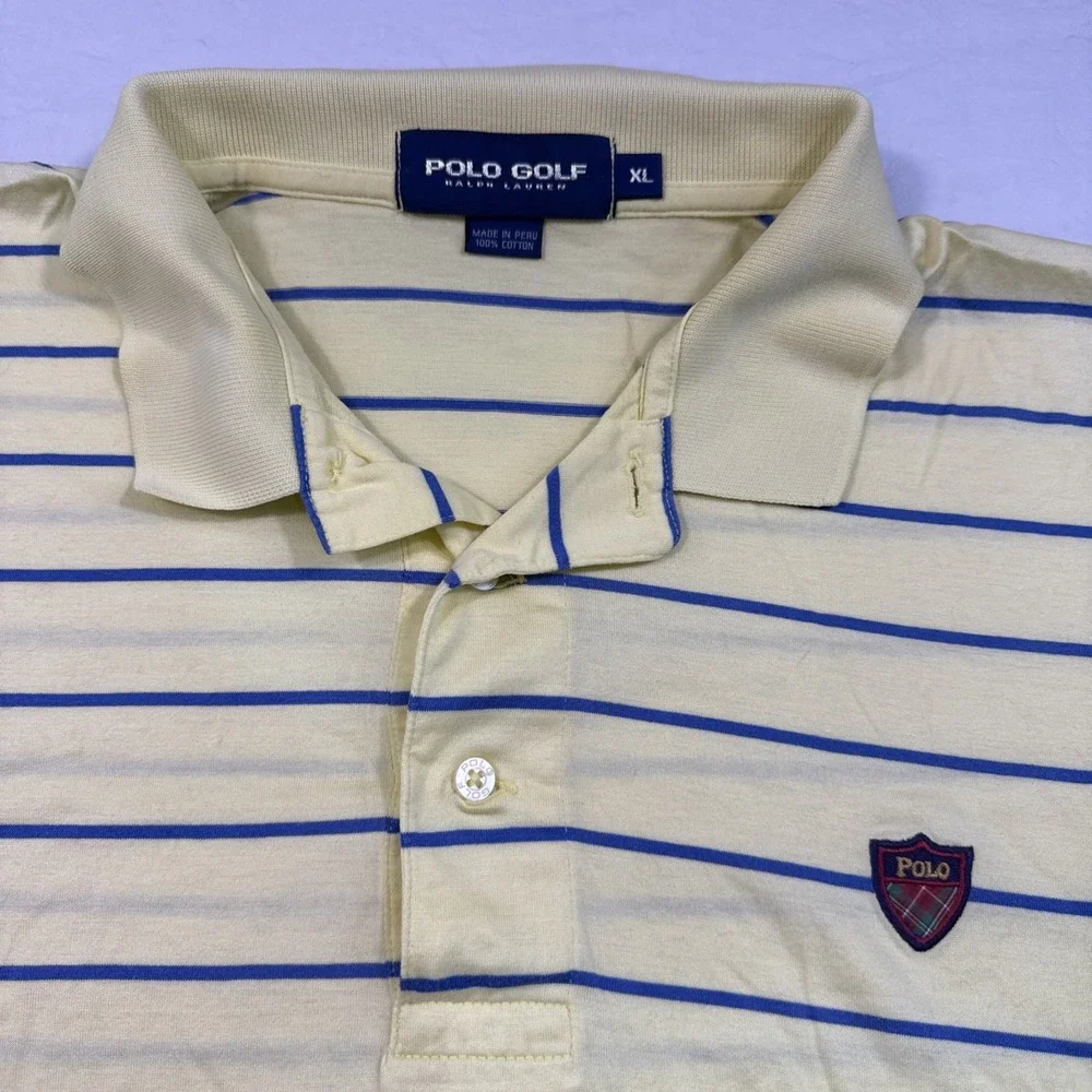 Polo Ralph Lauren shirt mens xl  navy yellow  Stripe Short Sleeve Polo Golf